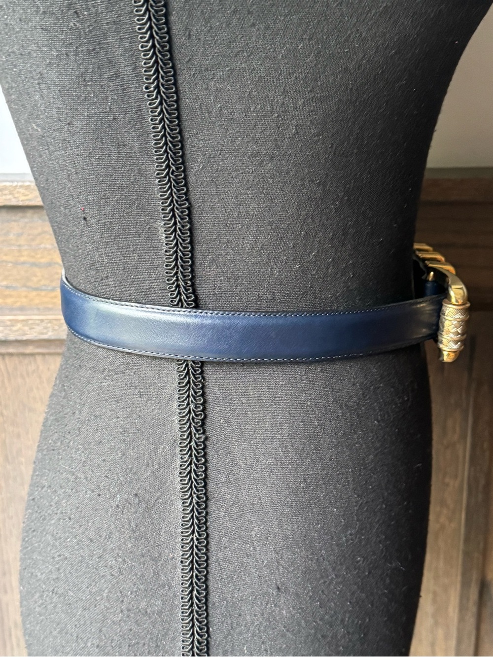 Brighton Navy Leather Belt with Gold-Tone Buckle - Picture 6 of 9